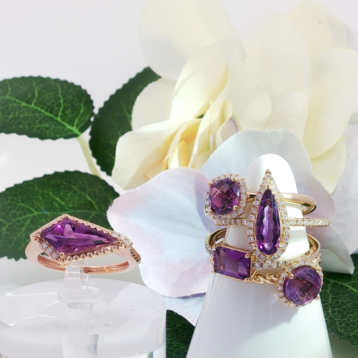 Emilique 14kt Yellow Gold 1.51 ct Kite Amethyst with Diamond Accent Ring 4,4.5,5,5.5,6,6.5,7