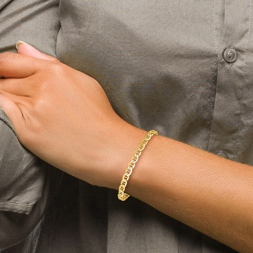 14KT YELLOW GOLD 4.75MM SEMI SOLID ANCHOR CHAIN BRACELET 7 Inch,8 Inch