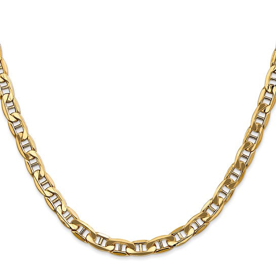 14KT YELLOW GOLD 5.5MM SEMI SOLID ANCHOR CHAIN NECKLACE - 3 LENGTHS 18 Inch,20 Inch,24 Inch