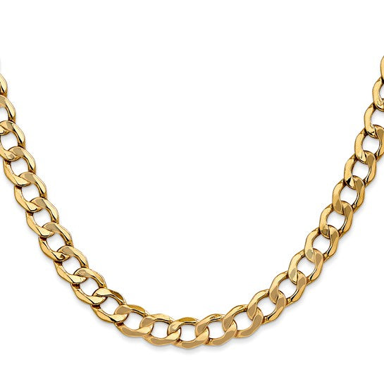 14KT YELLOW GOLD 7MM SEMI SOLID CURB CHAIN NECKLACE - 4 LENGTHS 18 Inch,20 Inch,24 Inch,26 Inch