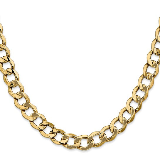14KT YELLOW GOLD 8MM SEMI SOLID CURB CHAIN NECKLACE - 4 LENGTHS 18 Inch,20 Inch,24 Inch,26 Inch