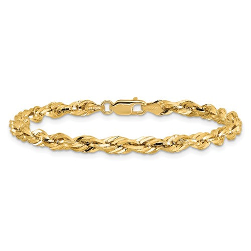 14KT YELLOW GOLD 4.25MM SEMI SOLID ROPE CHAIN BRACELET 7 Inch,8 Inch