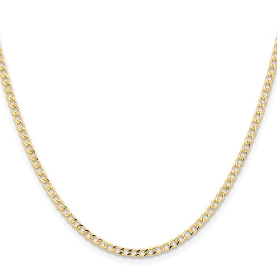 14KT YELLOW GOLD 2.5MM SEMI SOLID CURB CHAIN - 6 LENGTHS 16 Inch,18 Inch,20 Inch,22 Inch,24 Inch,28 Inch
