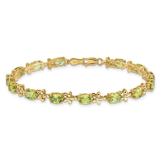 14KT YELLOW GOLD 7 CARAT PERIDOT & 0.11 CTW DIAMOND FLORAL BRACELET