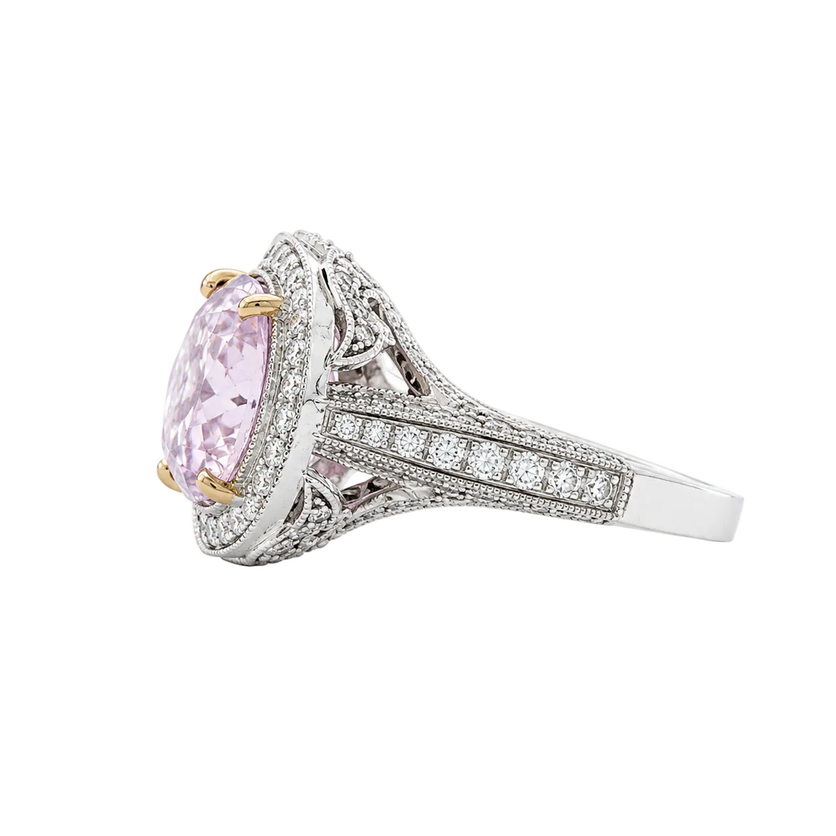 JULEVE 18KT 7.41 CT KUNZITE & 1.22 CTW DIAMOND OVAL HALO RING 4,4.5,5,5.5,6,6.5,7,7.5,8,8.5,9