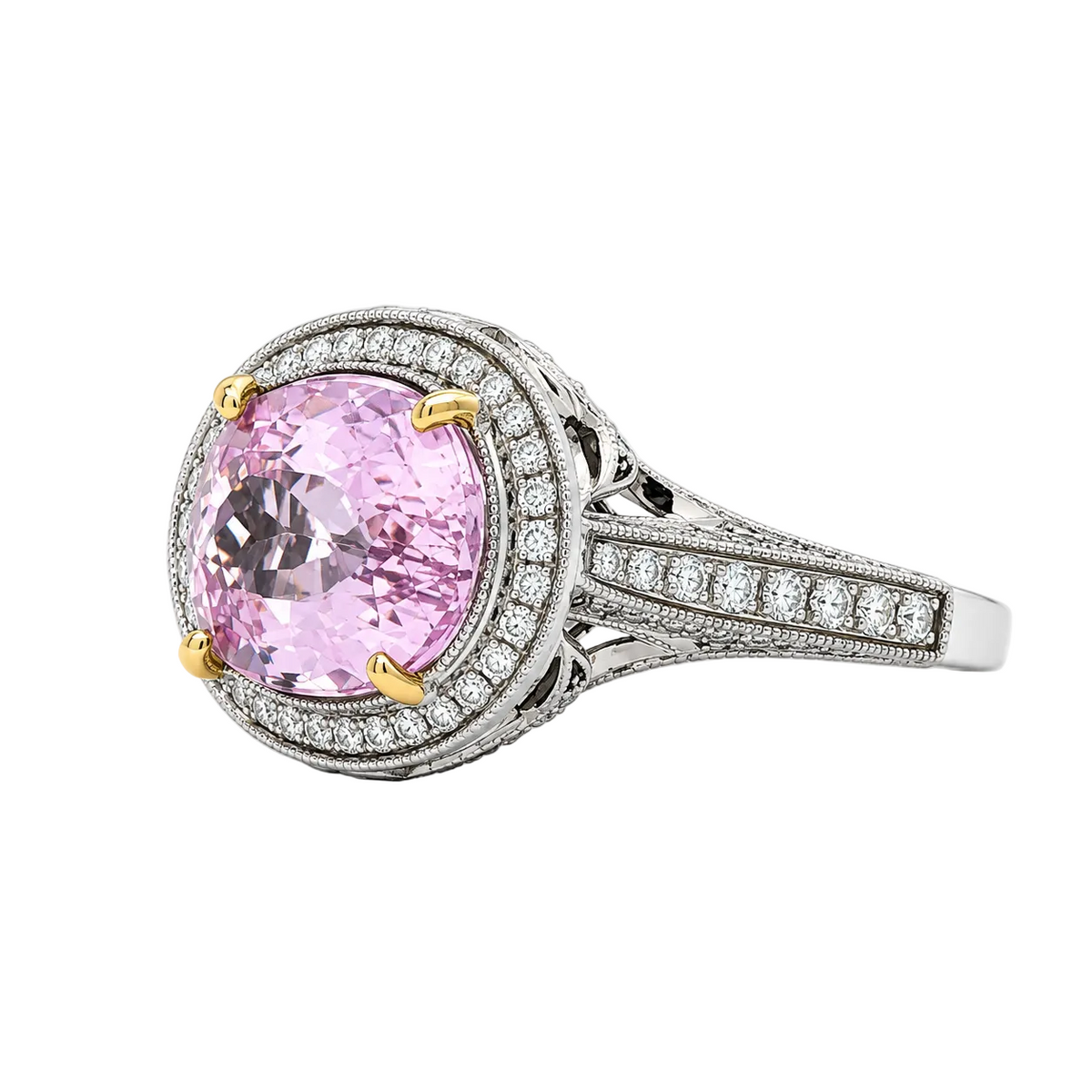 JULEVE 18KT 7.41 CT KUNZITE & 1.22 CTW DIAMOND OVAL HALO RING 4,4.5,5,5.5,6,6.5,7,7.5,8,8.5,9