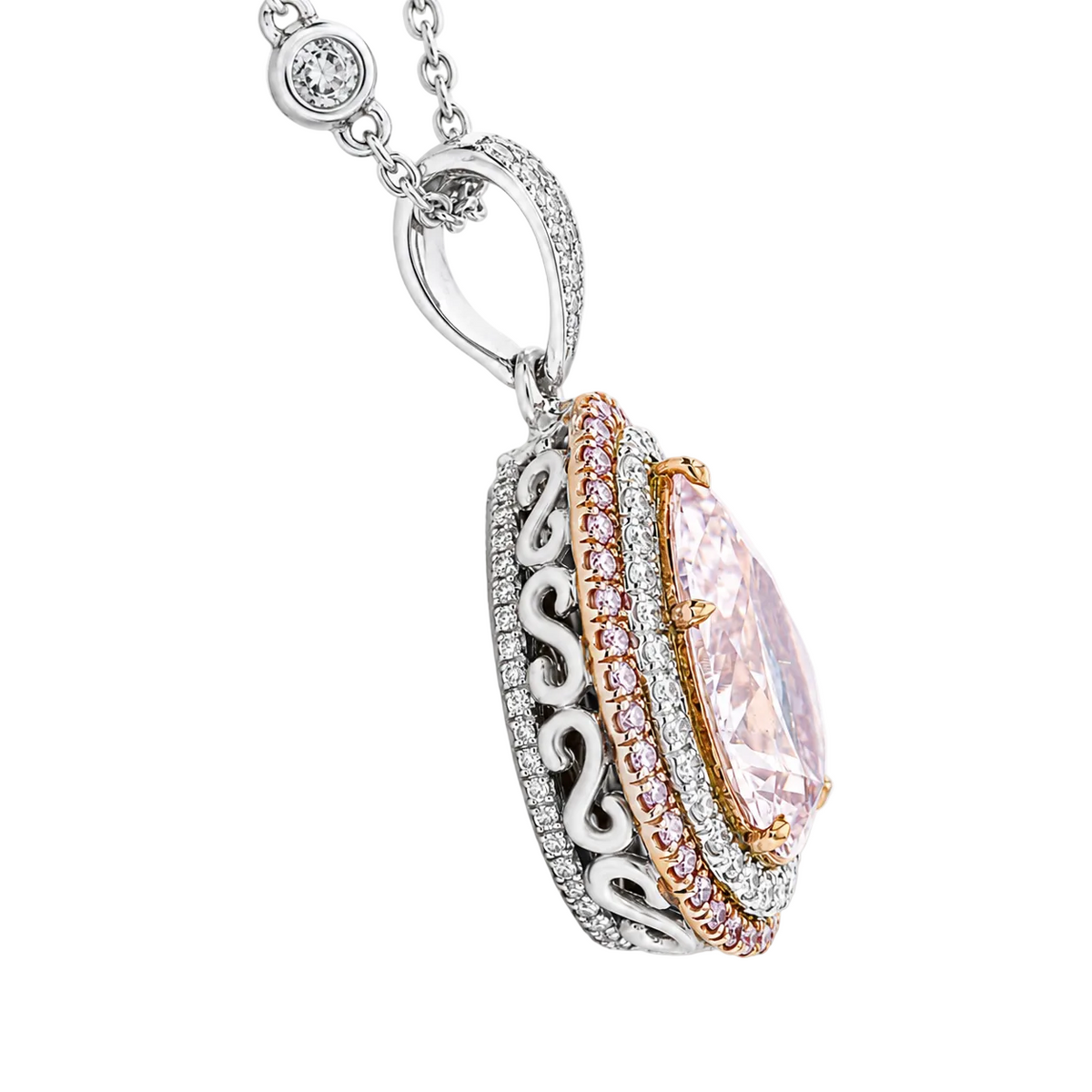18kt White & Rose Gold 3.90 ctw Pear Shape Pink & .77 ctw Diamond Pendant