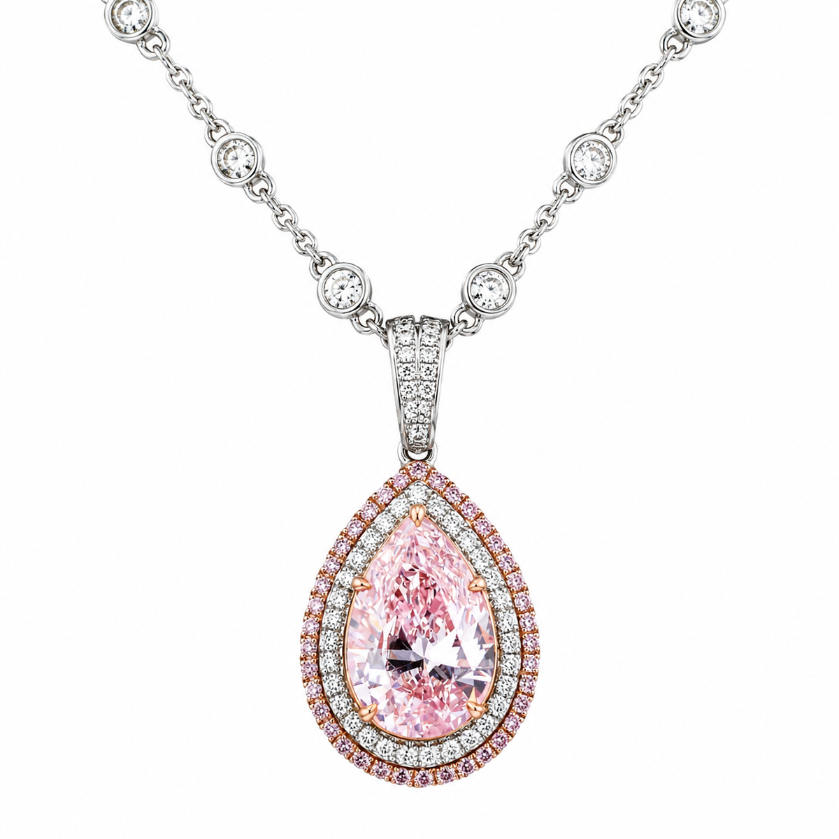 18kt White & Rose Gold 3.90 ctw Pear Shape Pink & .77 ctw Diamond Pendant