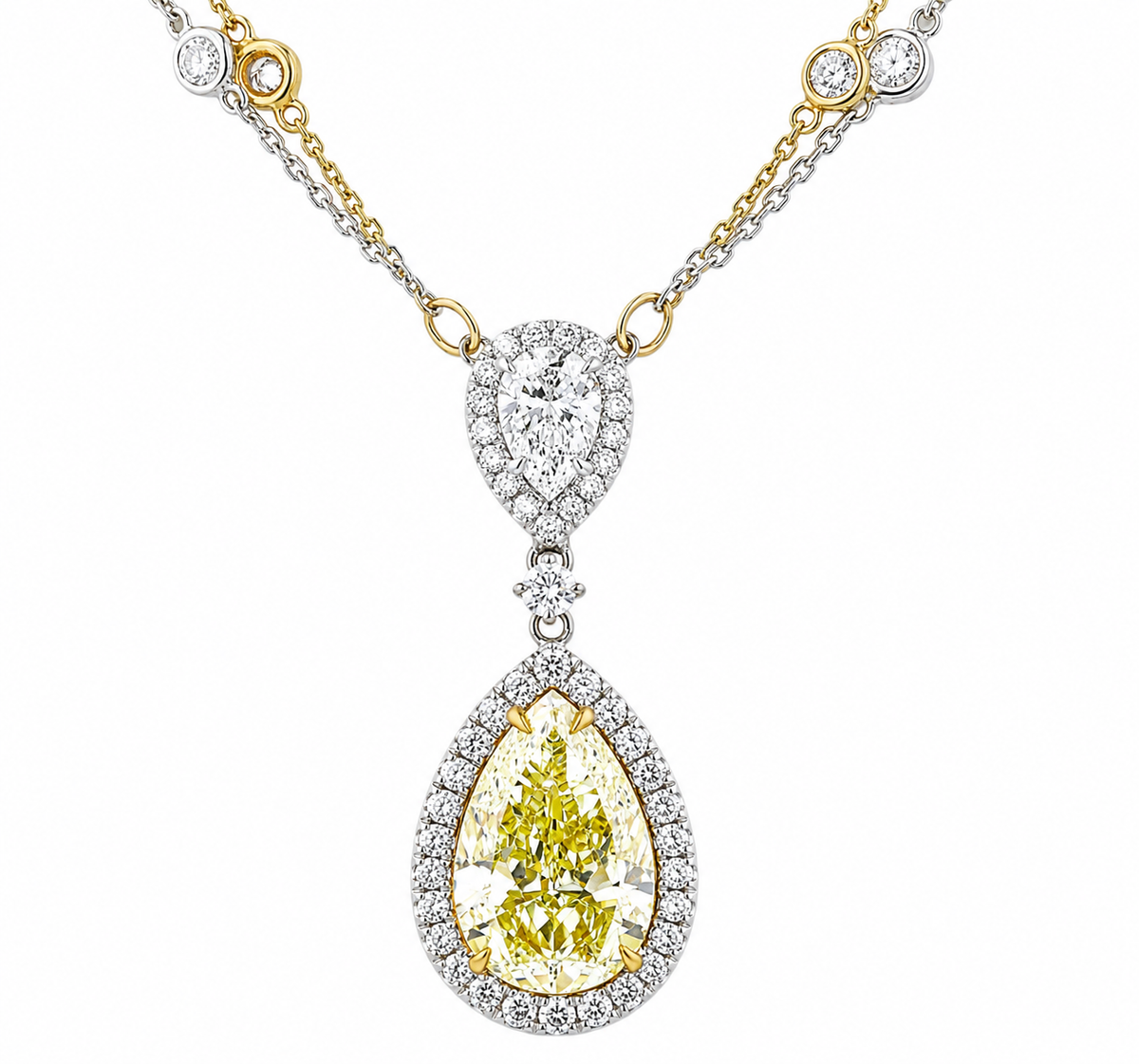 18kt White & Yellow Gold 10.13 Yellow Diamond, 1.01 ctw & 2.88 ctw Diamond Necklace