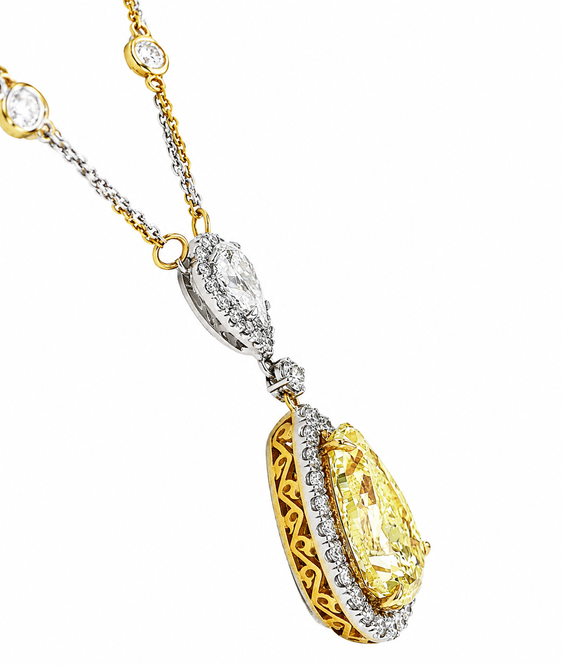 18kt White & Yellow Gold 10.13 Yellow Diamond, 1.01 ctw & 2.88 ctw Diamond Necklace