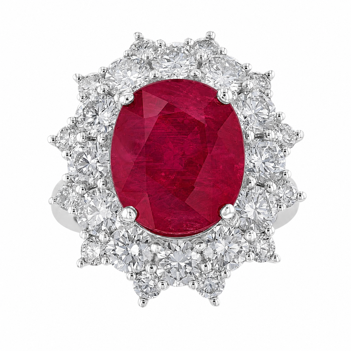 18kt White Gold 10.33 ct Ruby & 3.53 ctw Diamond Oval Halo Ring 5.5,6,6.5,7,7.5