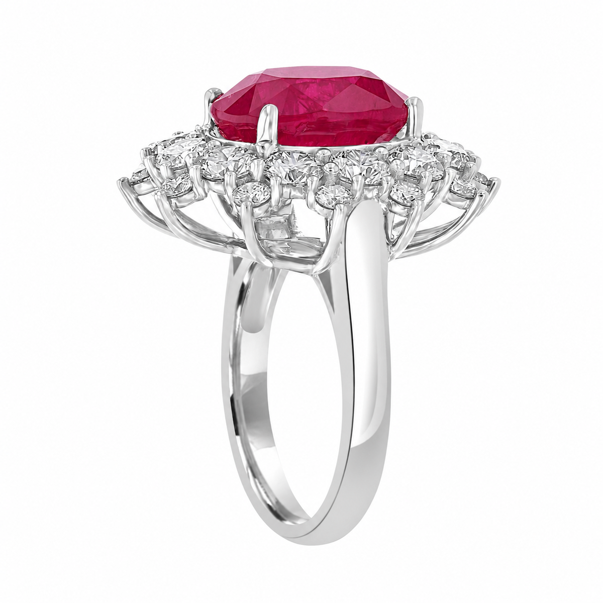 18kt White Gold 10.33 ct Ruby & 3.53 ctw Diamond Oval Halo Ring 5.5,6,6.5,7,7.5