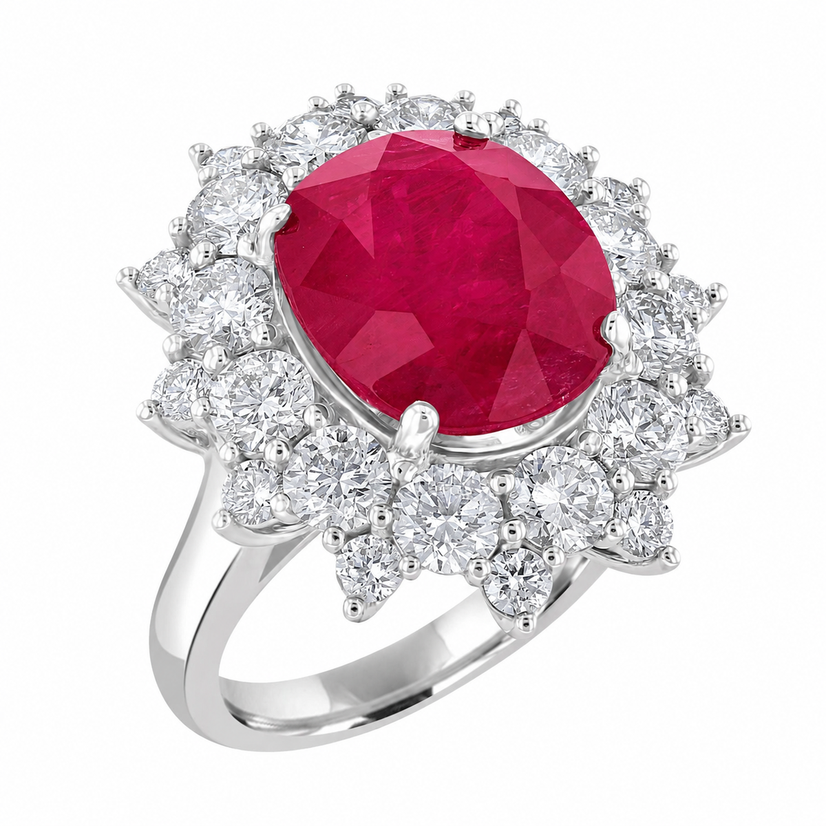 18kt White Gold 10.33 ct Ruby & 3.53 ctw Diamond Oval Halo Ring 5.5,6,6.5,7,7.5