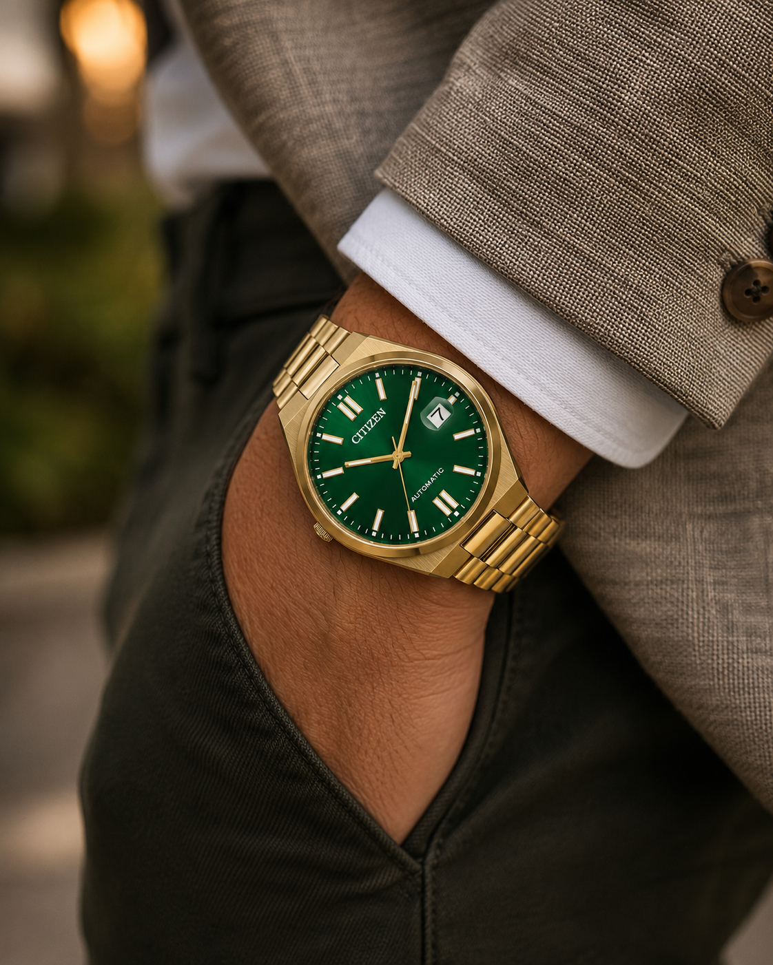 Men's Citizen Tsuyosa Green Dial Gold-Tone Watch