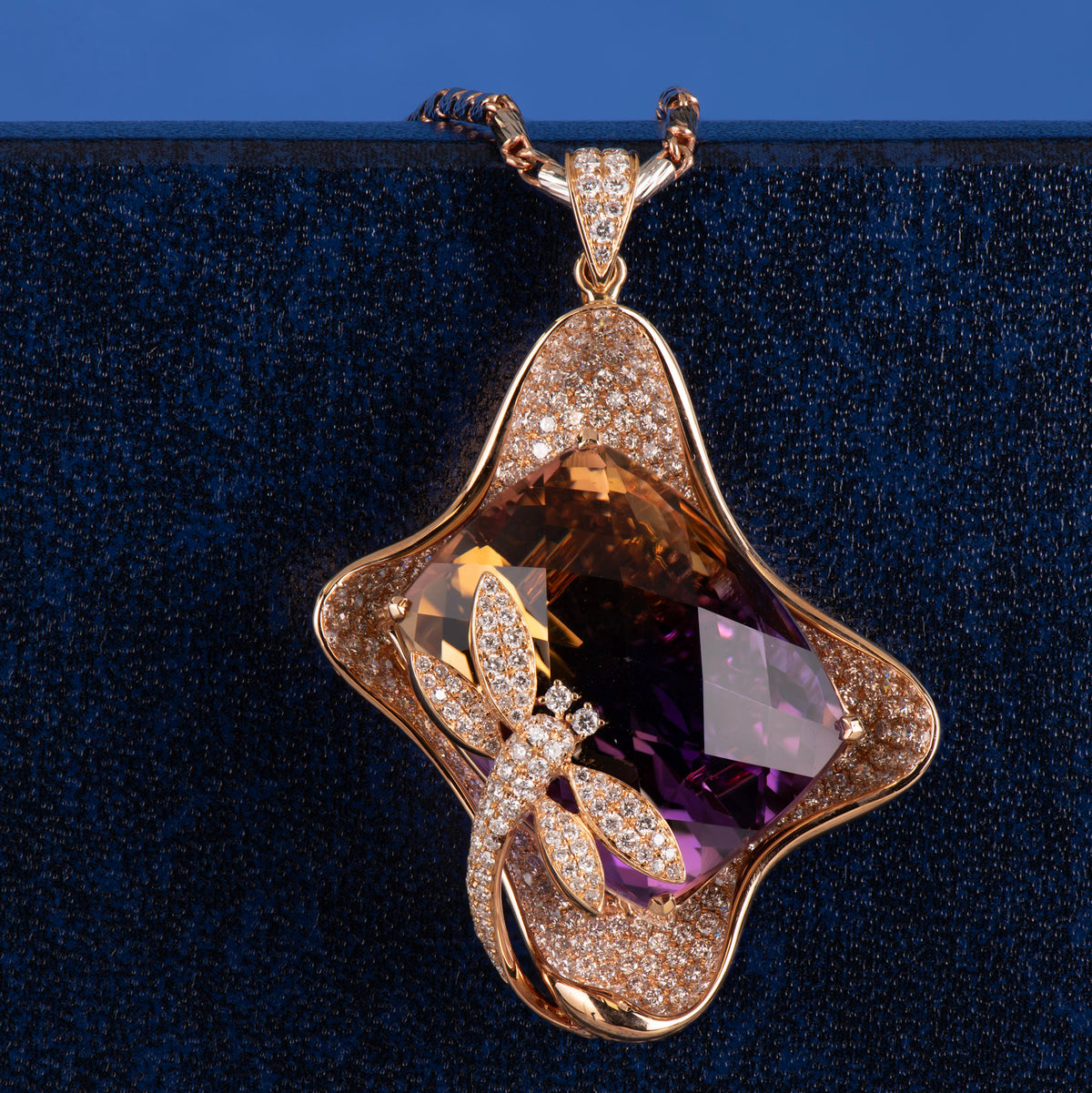 JULEVE 14KT ROSE GOLD BI-COLOR AMETHYST & DIAMOND NECKLACE