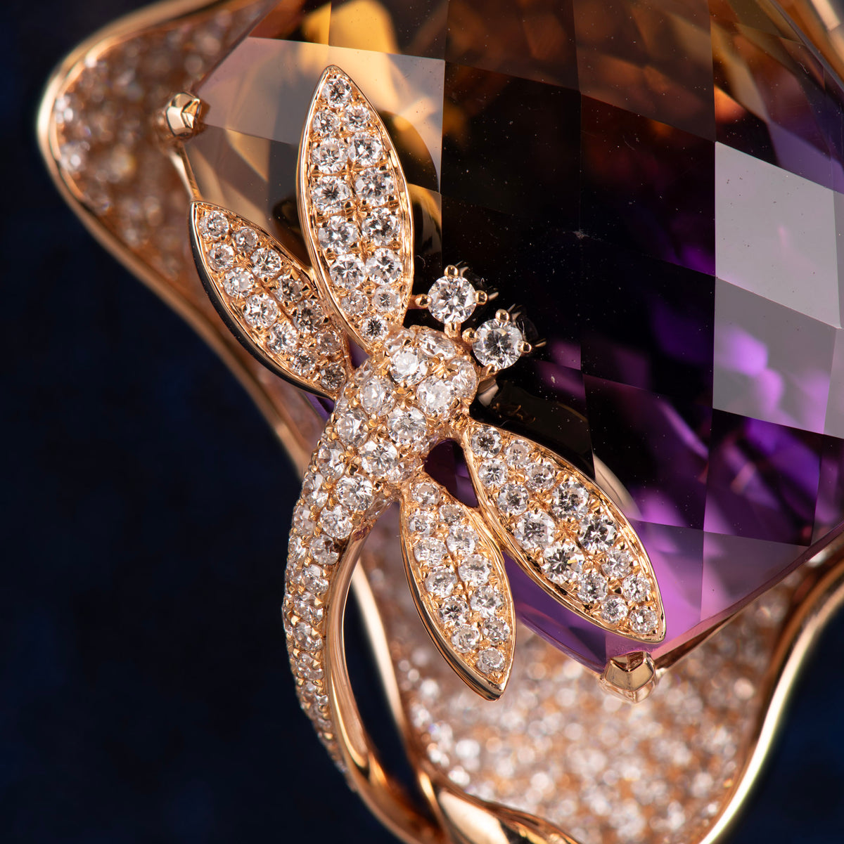 JULEVE 14KT ROSE GOLD BI-COLOR AMETHYST & DIAMOND NECKLACE