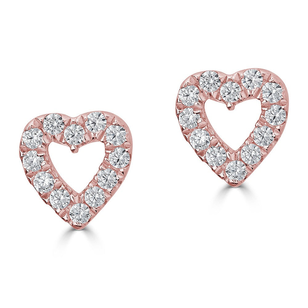 14KT 0.10CTW ROUND DIAMOND OPEN HEART OUTLINE EARRINGS Rose