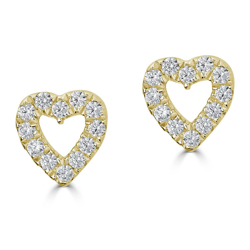 14KT 0.10CTW ROUND DIAMOND OPEN HEART OUTLINE EARRINGS Yellow