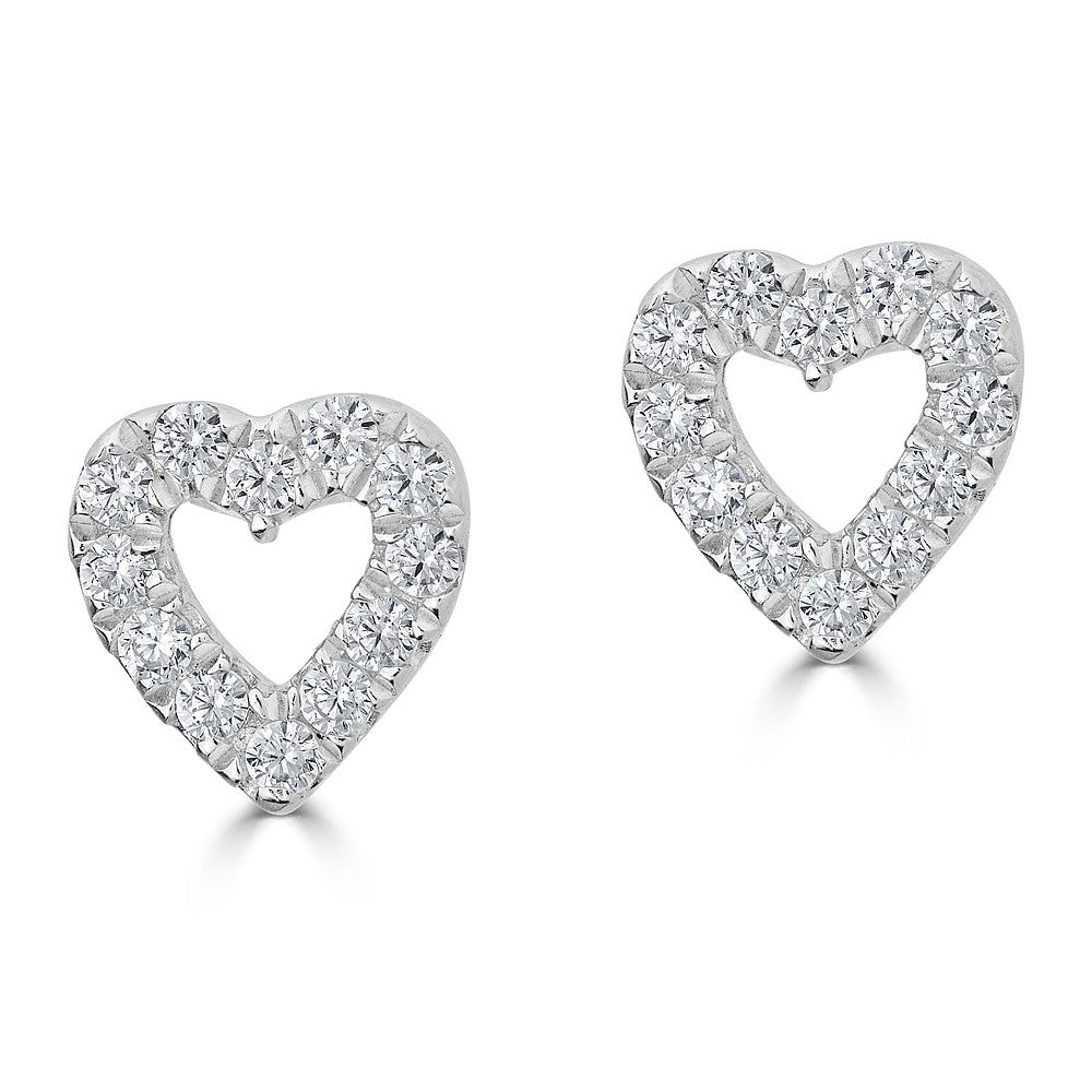 14KT 0.10CTW ROUND DIAMOND OPEN HEART OUTLINE EARRINGS White