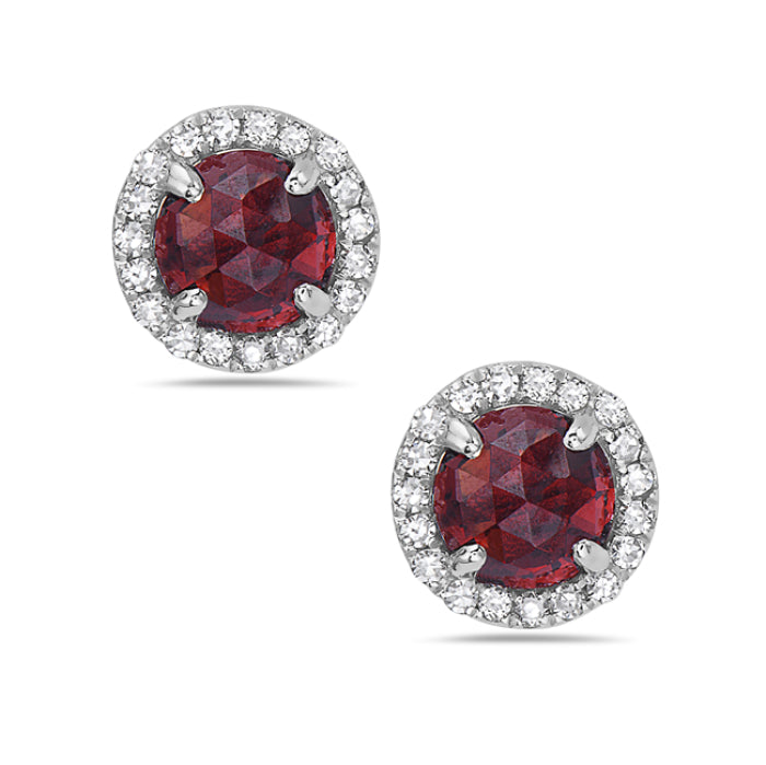 14kt Gold Garnet and Diamond Halo Stud Earrings Yellow,White