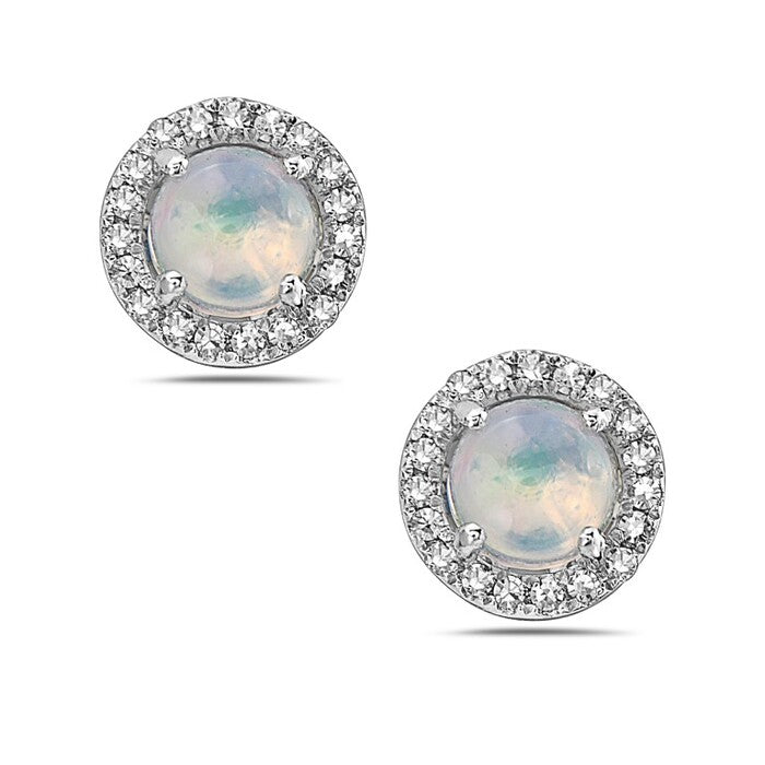 14kt Gold Opal and Diamond Halo Stud Earrings Yellow,White
