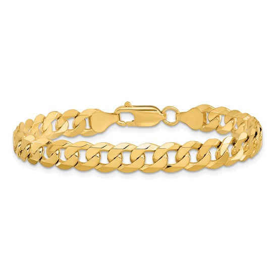 14KT YELLOW GOLD 7.25MM BEVELED CURB CHAIN BRACELET 7 Inch,8 Inch,9 Inch