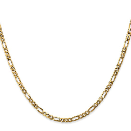 14KT GOLD 3MM FLAT FIGARO CHAIN NECKLACE - 4 LENGTHS & 2 COLORS 16 Inch / Yellow,18 Inch / Yellow,20 Inch / Yellow,24 Inch / Yellow