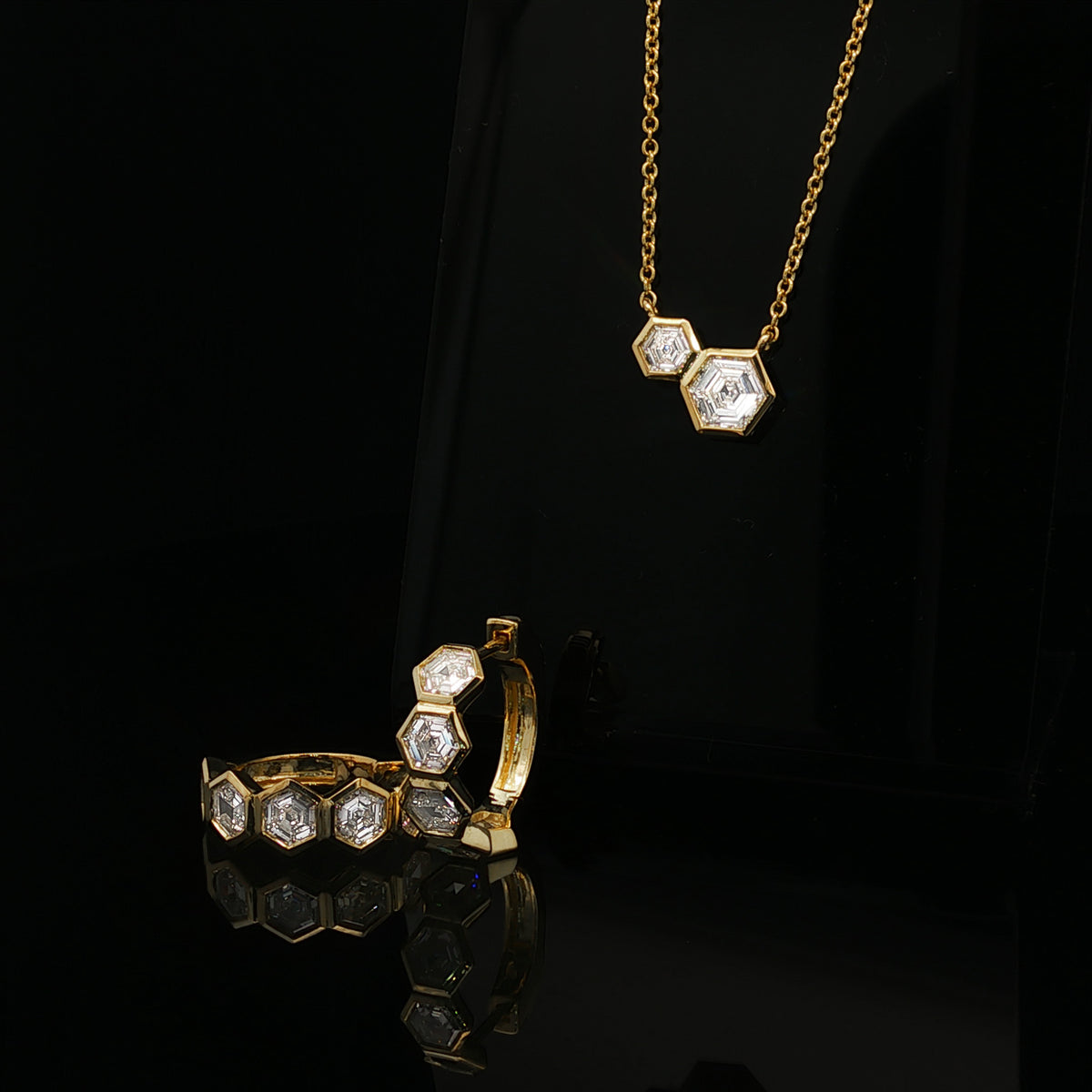Medoro 14K Yellow Gold Hexagon Diamond Hoop Earrings