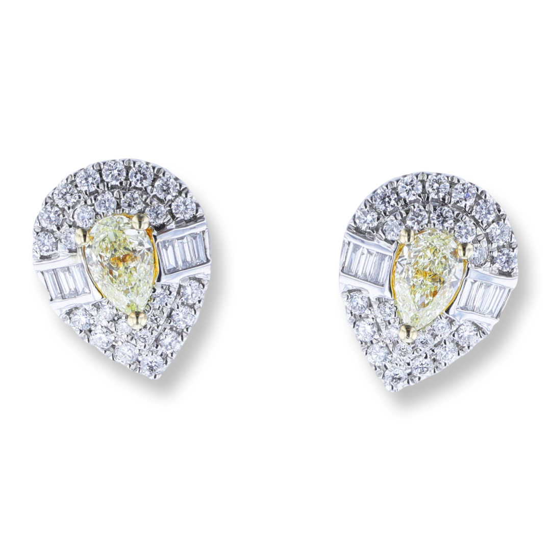 14kt White Gold .63 ctw Yellow Diamond & .50ctw White Diamond Halo Earrings