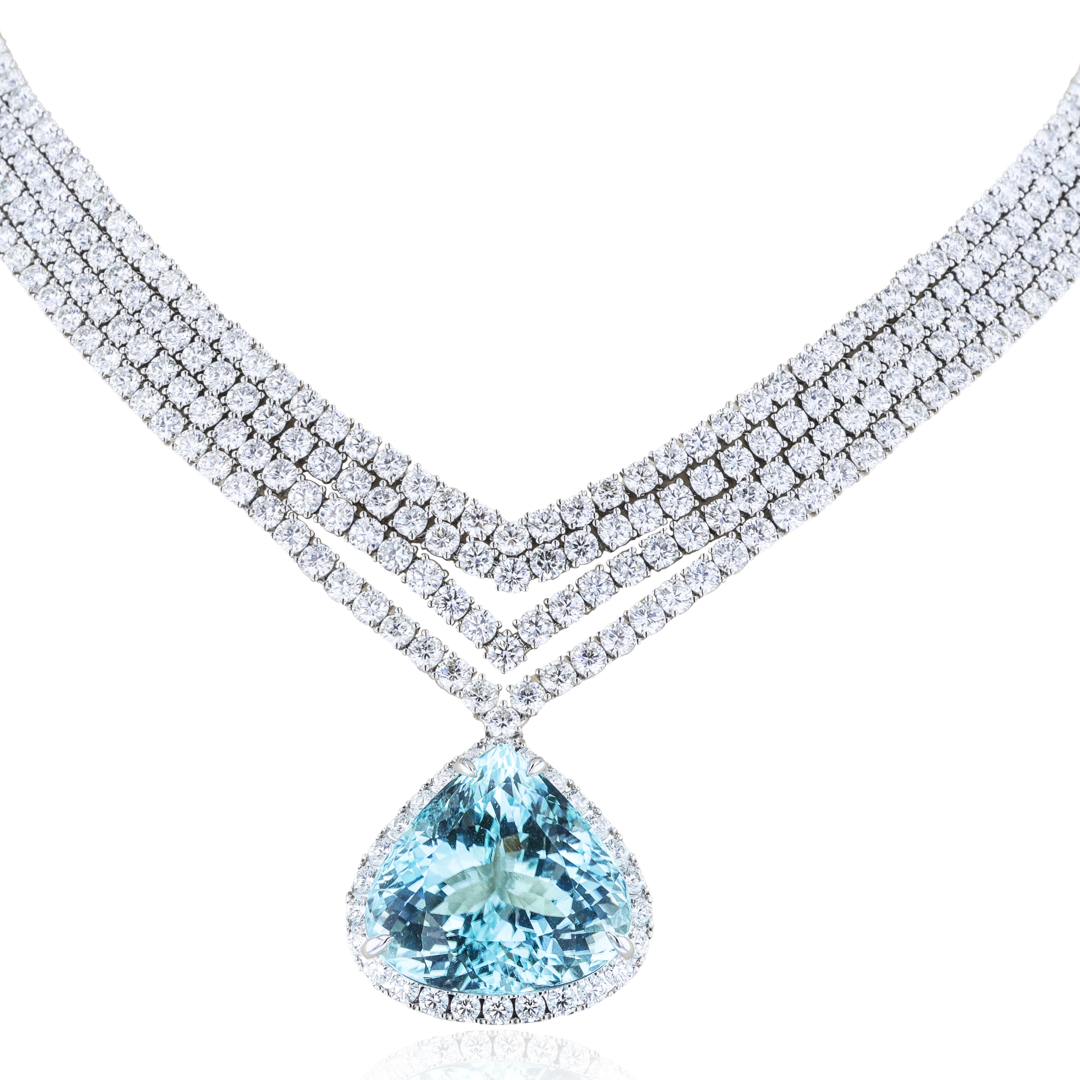 JULEVE 18K WHITE GOLD 36.00CTW PARAIBA TOURMALINE & 47.29CTW DIAMOND NECKLACE