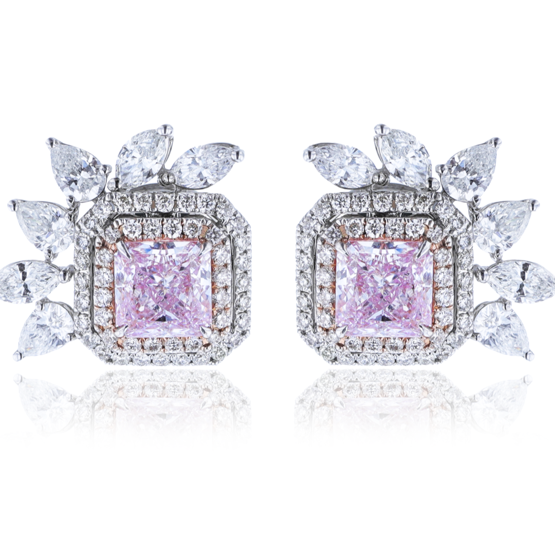 JULEVE 18K GOLD 2.51CTW PINK DIAMOND & 2.09CTW DIAMOND EARRINGS