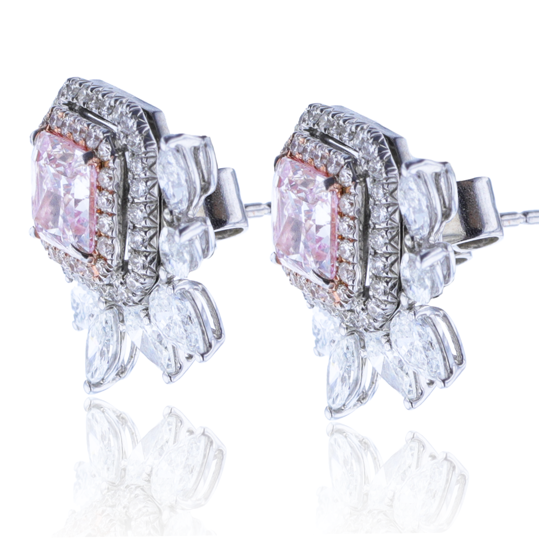 JULEVE 18K GOLD 2.51CTW PINK DIAMOND & 2.09CTW DIAMOND EARRINGS