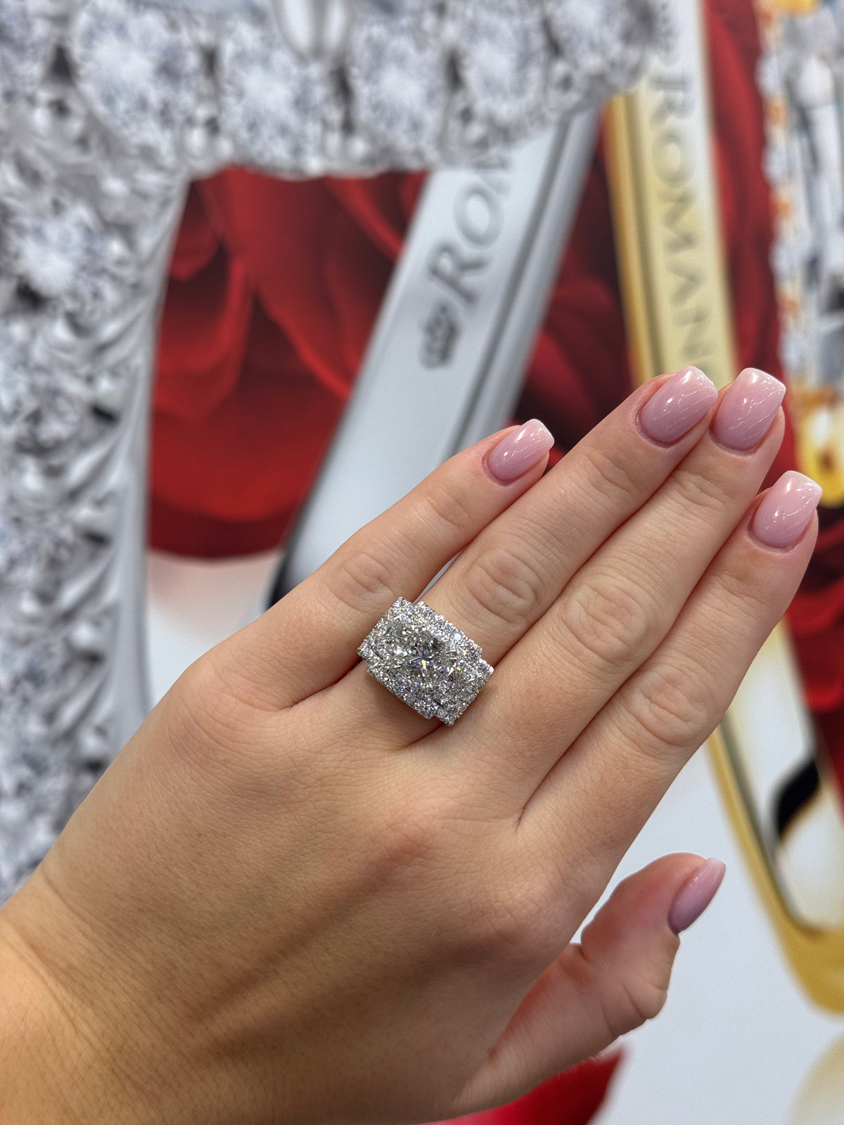 Juleve Platinum 5.63 CTW Diamond Double Halo 3 Stone Ring 5,5.5,6,6.5,7,7.5