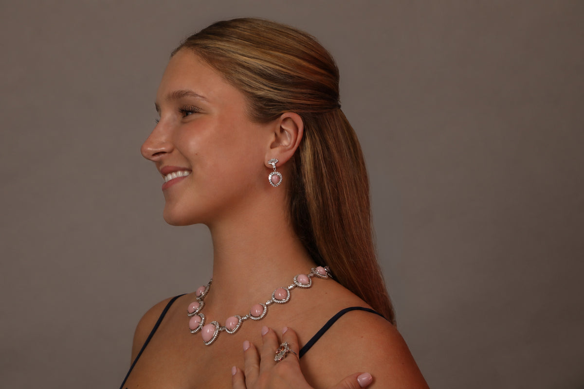 Juleve 18kt White Gold 123.64 ctw Pink Opal & 21.62 ctw Diamond Halo Necklace