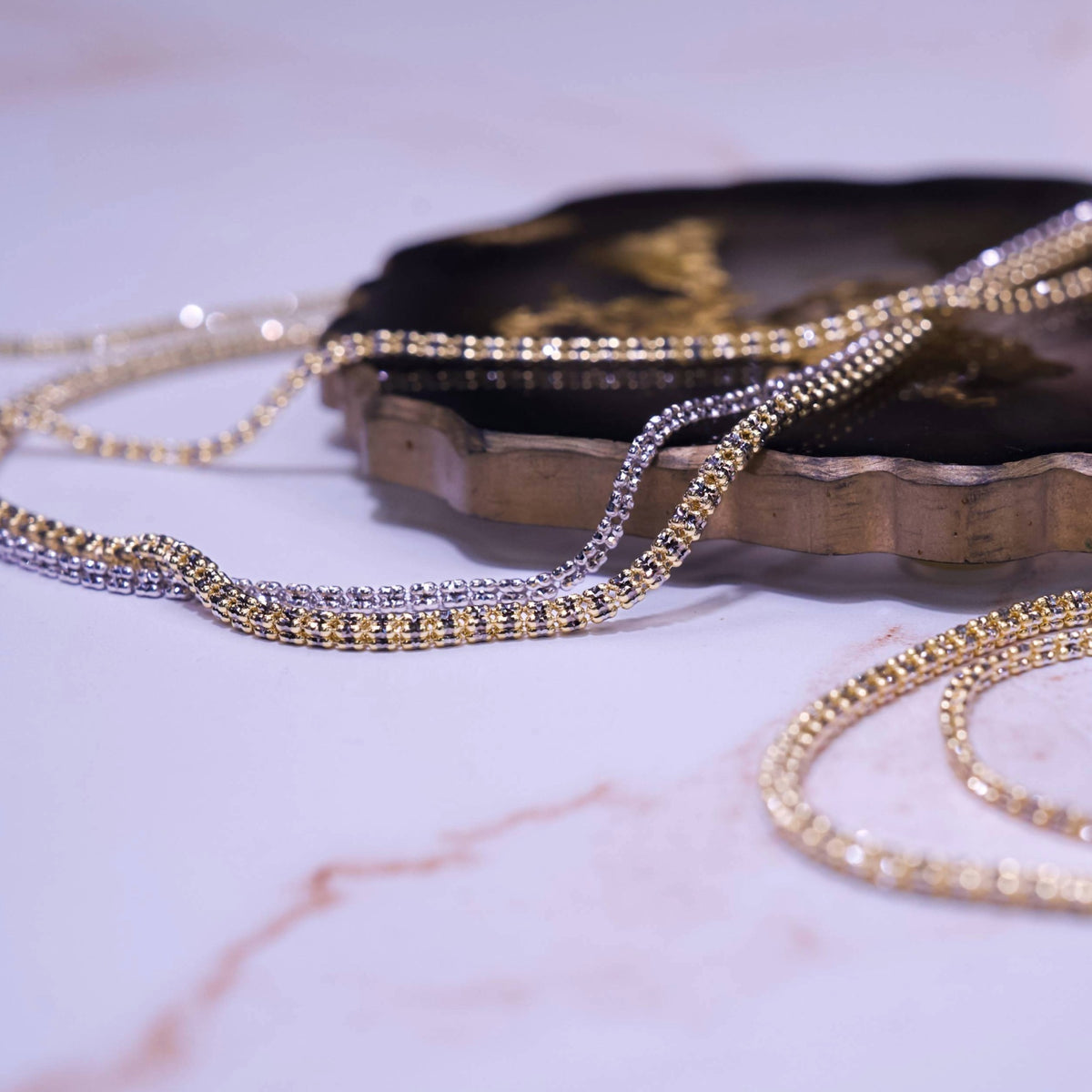 14KT TWO-TONE GOLD 3.3MM DIAMOND CUT ICE LINK CHAIN NECKLACE 18"