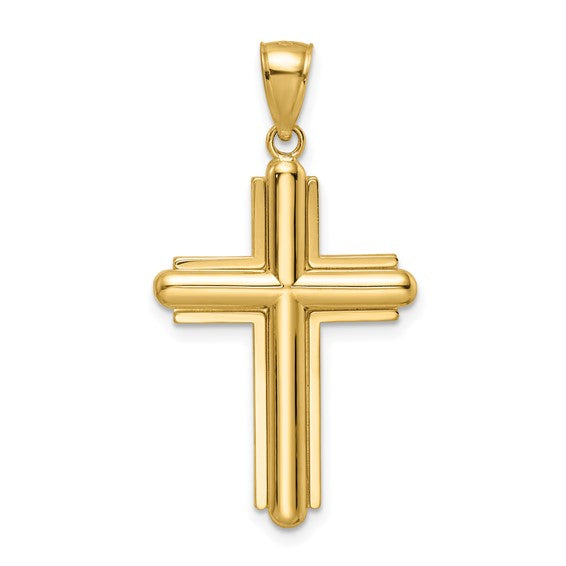 14KT YELLOW GOLD BEVELED CROSS PENDANT