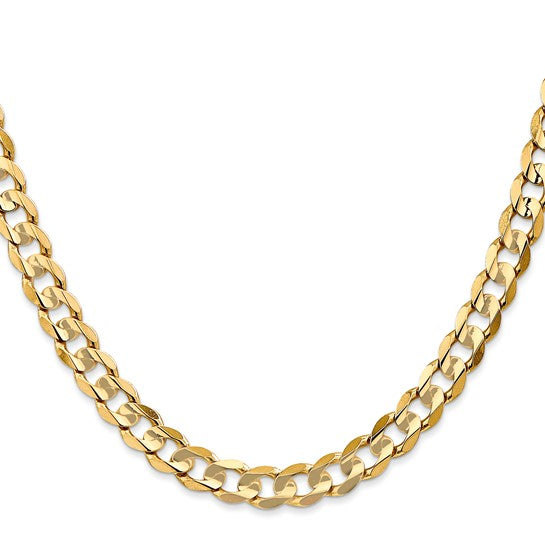 14KT YELLOW GOLD 6.75MM CONCAVE OPEN CURB CHAIN - 4 LENGTHS 18 Inch,20 Inch,22 Inch,24 Inch