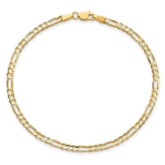 14KT YELLOW GOLD 3MM CONCAVE FIGARO BRACELET- 2 LENGTHS 7 Inch,8 Inch