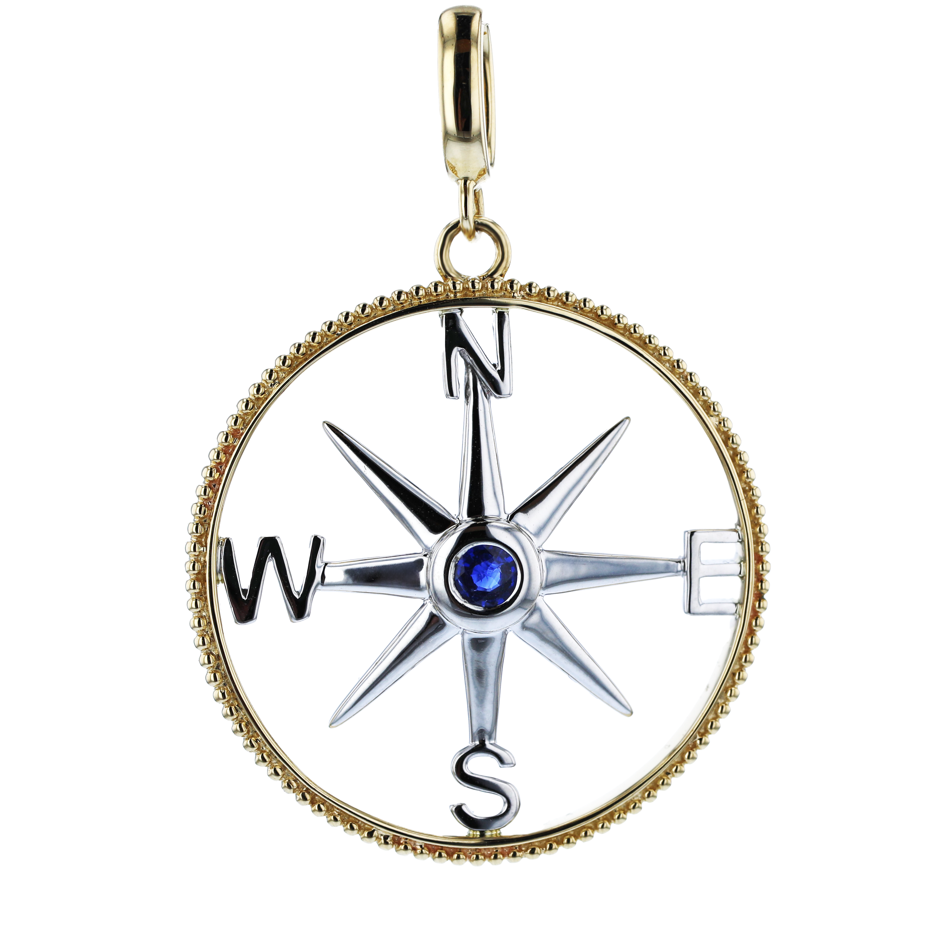 Mens 14kt White & Yellow Gold .19ct Sapphire Compass Pendant
