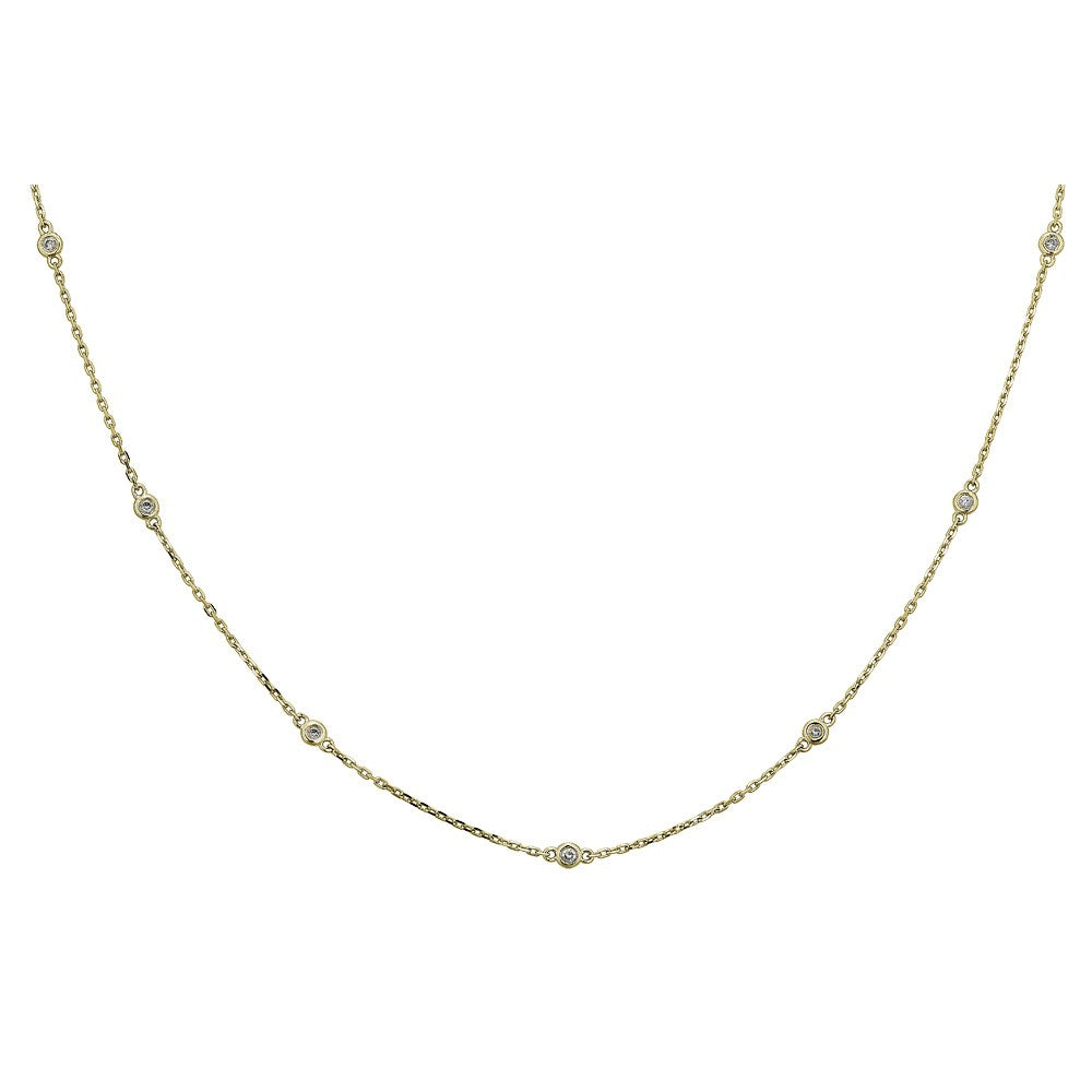 14kt Gold .25 ctw Round Diamonds by the Yard Necklace 18 inch - 2 Colors Yellow