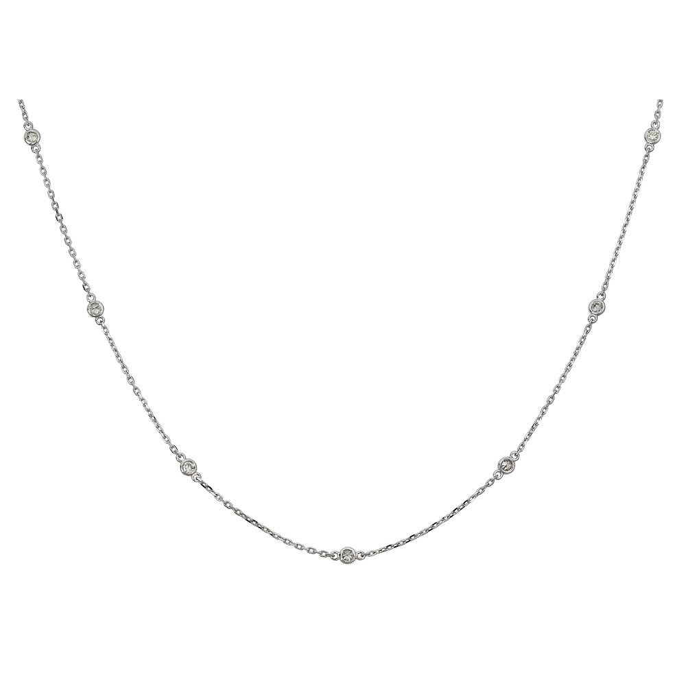 14kt Gold .50 ctw 10 Round Diamond By The Yard Necklace 18 inch - 2 Colors White