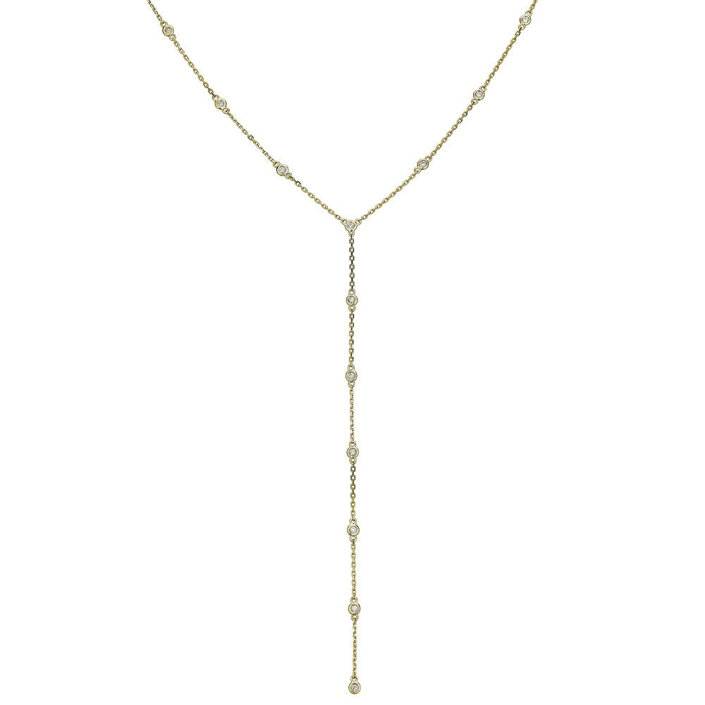 14KT 0.35CT ROUND DIAMONDS BY THE YARD LARIAT NECKLACE 18"-2 COLORS Yellow