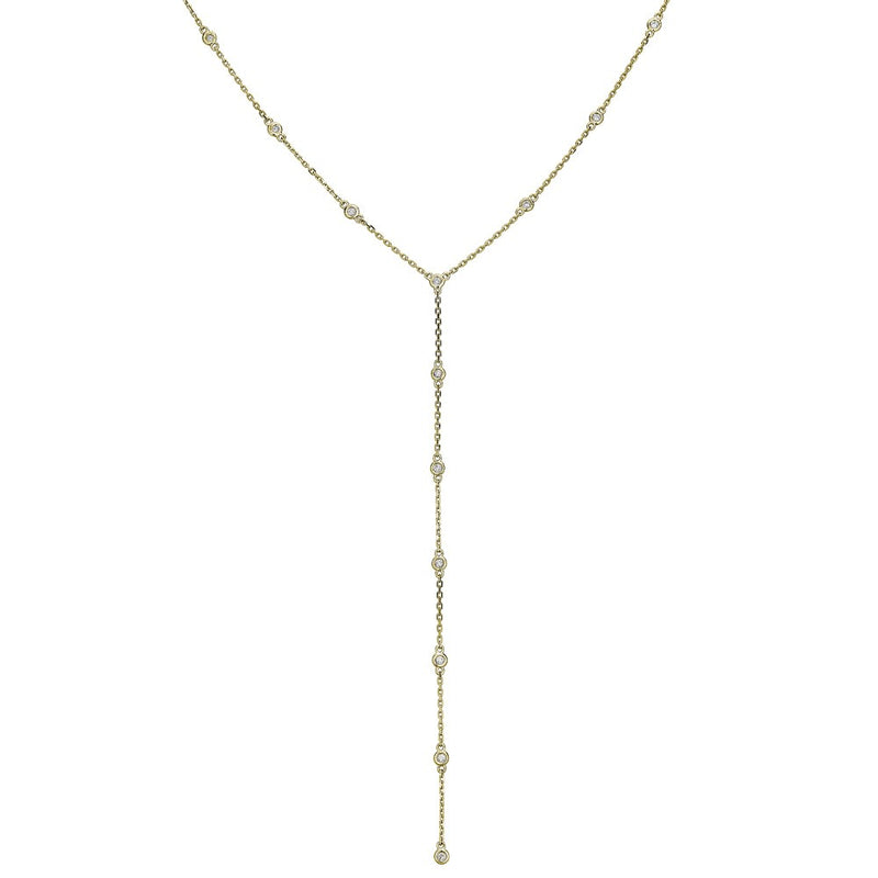 14KT 0.35CT ROUND DIAMONDS BY THE YARD LARIAT NECKLACE 18"-2 COLORS Yellow