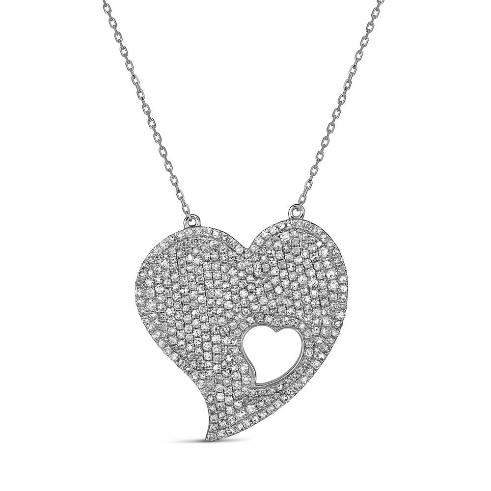 14KT 1.06CTW PAVE ROUND DIAMOND MOMMY & ME HEART NECKLACE White