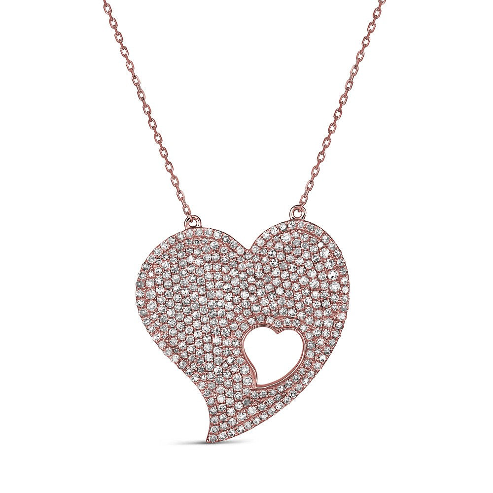 14KT 1.06CTW PAVE ROUND DIAMOND MOMMY & ME HEART NECKLACE Rose