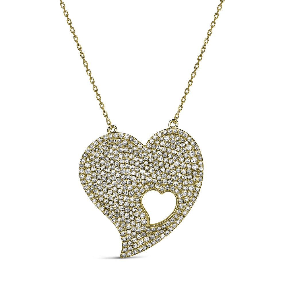 14KT 1.06CTW PAVE ROUND DIAMOND MOMMY & ME HEART NECKLACE Yellow