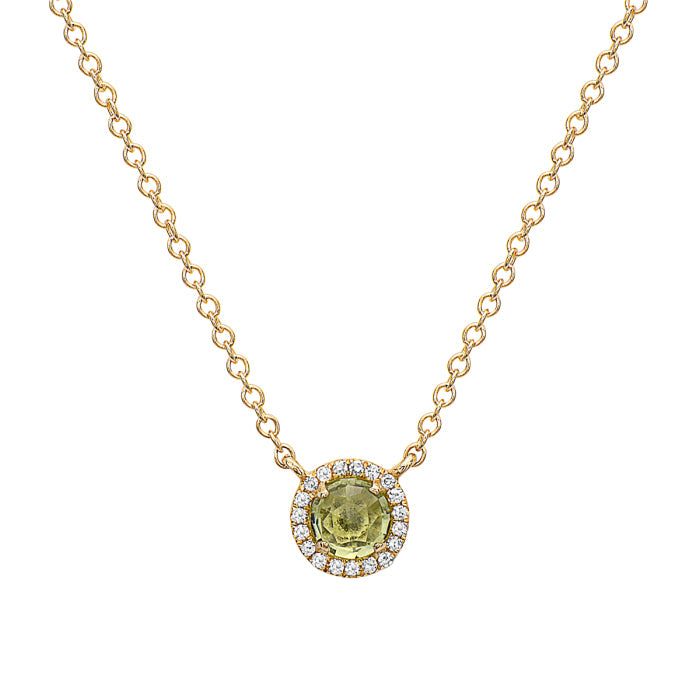 14kt Gold 0.31 ct Round Peridot & 0.05 ctw Round Brilliant Diamond Halo Pendant Necklace White gold,Gold