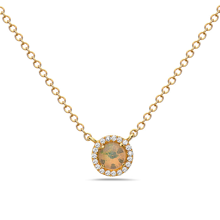 14kt Gold Opal and Diamond Halo Necklace Yellow,White
