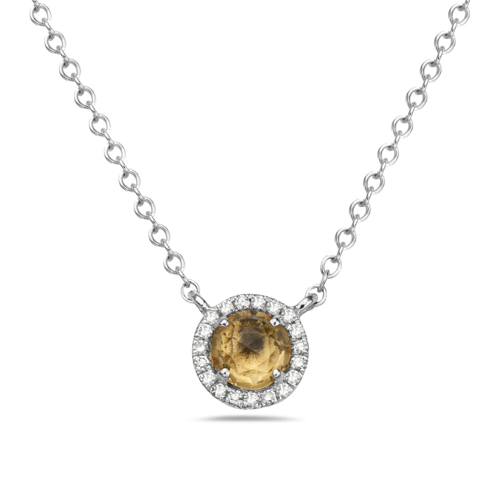 14kt Gold Citrine and Diamond Halo Necklace Yellow,White