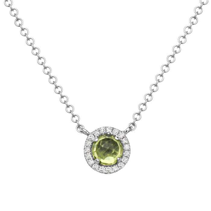 14kt Gold 0.31 ct Round Peridot & 0.05 ctw Round Brilliant Diamond Halo Pendant Necklace White gold,Gold